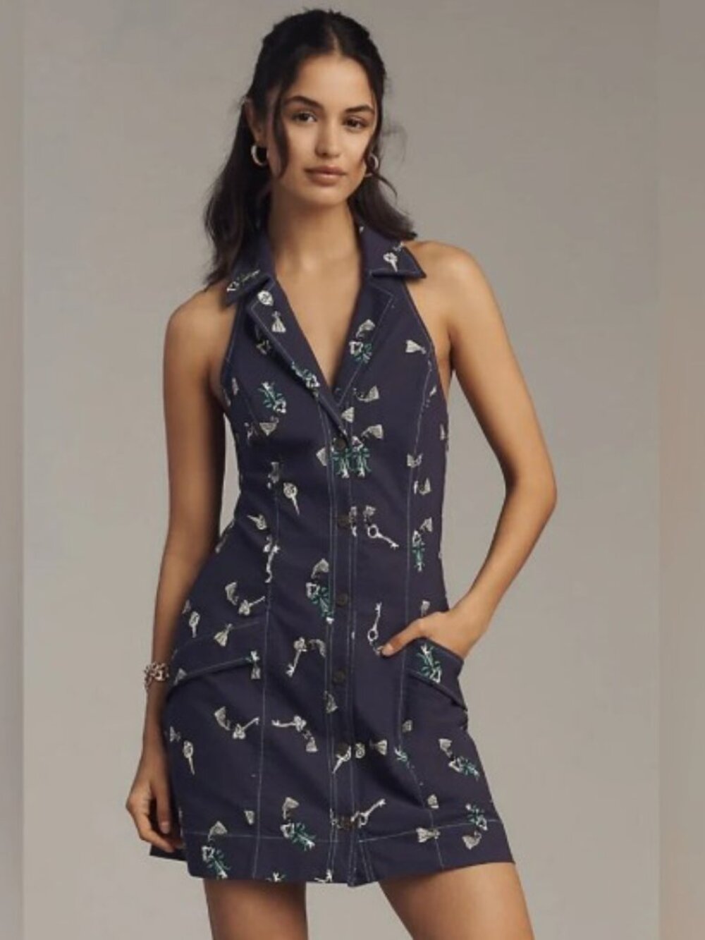 Anthropologie Maeve Sleeveless T-Back Mini Blazer Dress Navy Blue Small